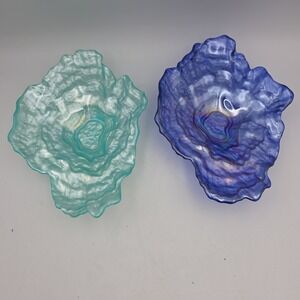 (2) AKCAM Iridescent  Oyster Shell Decorative Dish Plate Blue And Purple